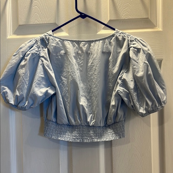 Altar’d State Women's Light Blue Puff Sleeve Crop Top - Picture 4 of 6